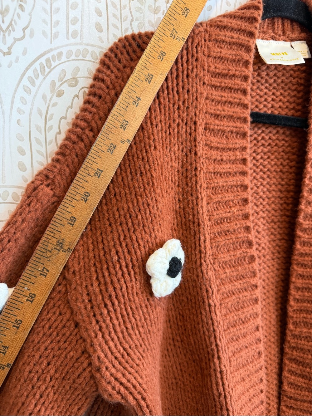 Maeve Anthropologie Chunky 3D Flower Knit Cardigan Sweater Terracotta One Size - Picture 11 of 11
